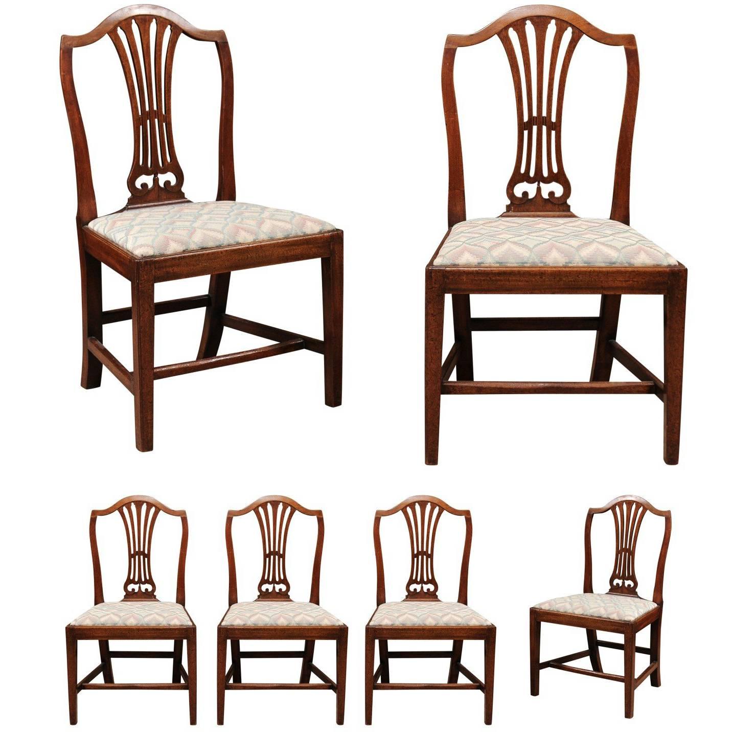George III Set of Eight English Shield Back Mahogany Dining Chairs