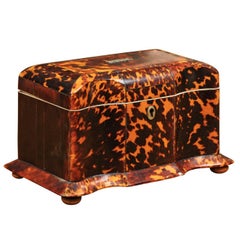 Early 19th Century English Regency Tortoiseshell Tea Caddy with Bun Feet