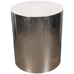 American Mid-Century Modern Cylindrical Chrome Side Table or Pedestal