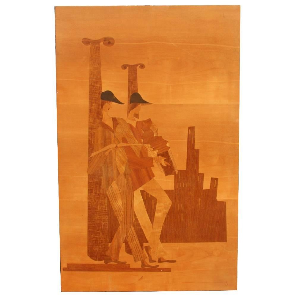 Panel in Precious Wood Inlays 1950 Luigi Scremin For Sale