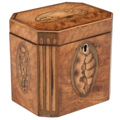 Antique Shell Inlaid Satinwood Tea Caddy, 18th Century