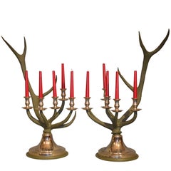 Anthony Redmile Scottish Stag Red Deer Antler Candlesticks