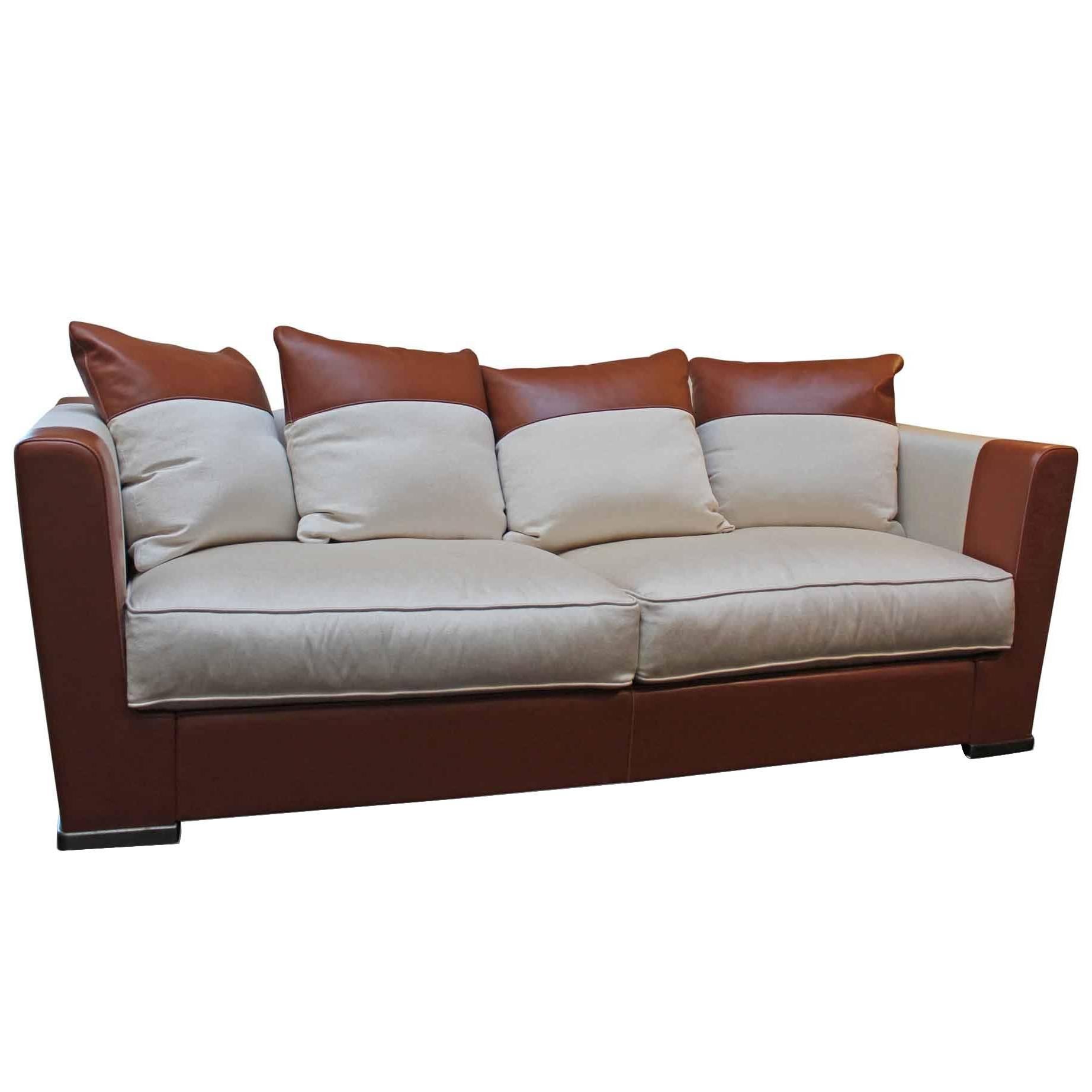 Sofa "Dolcevita" by Italian Manufacturer Promemoria in Leather and Fabric For Sale