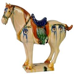 Chinese Pottery Horse, Glazed Terracotta San Cai