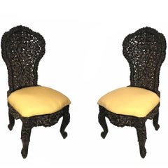 Early 20th Century Hand-Carved Wood Chairs from India