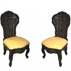 Early 20th Century Hand-Carved Wood Chairs from India