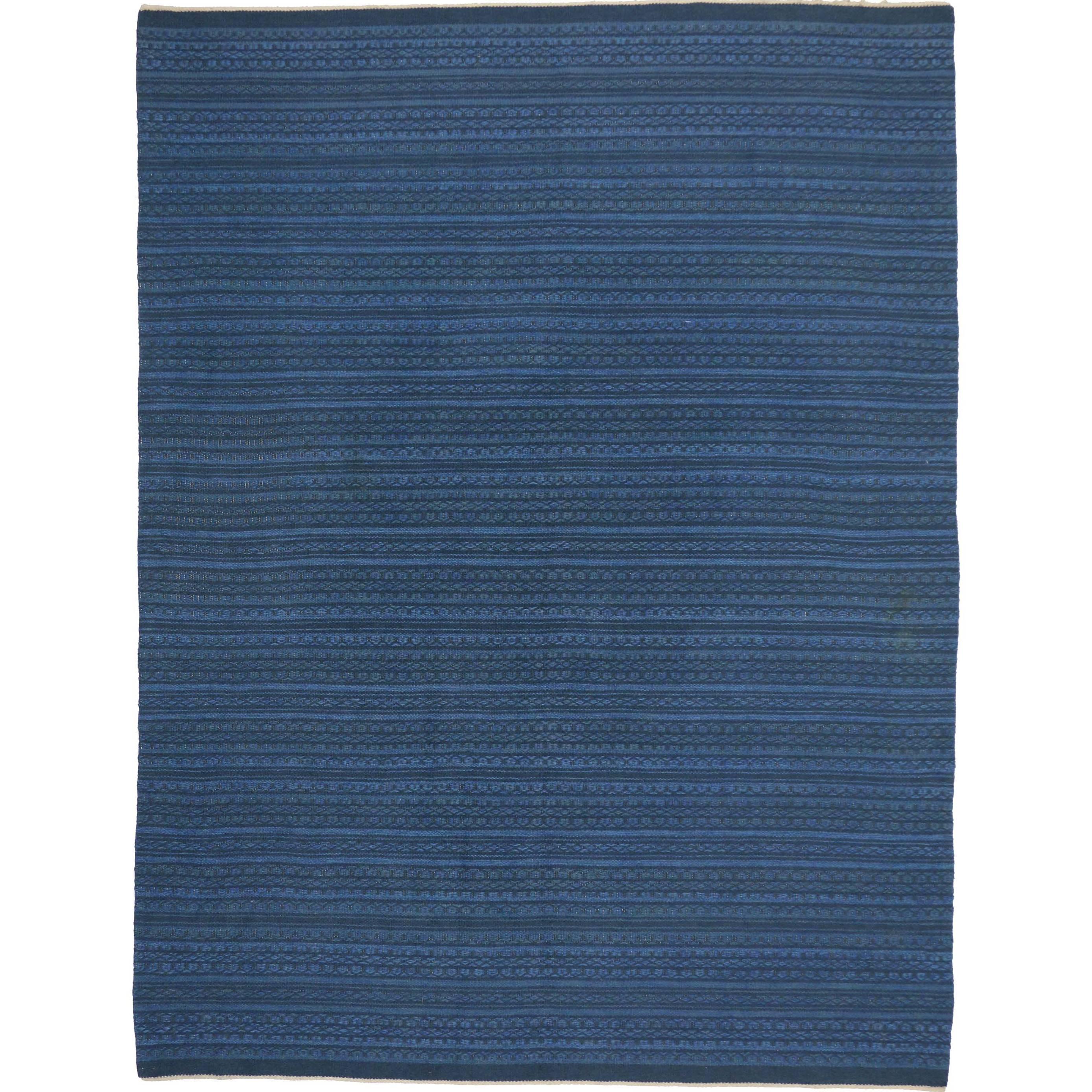 Scandinavian Modern Swedish Kilim Rollakan, Blue Flat-Weave Kilim Rug