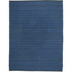 Scandinavian Modern Swedish Kilim Rollakan, Blue Flat-Weave Kilim Rug