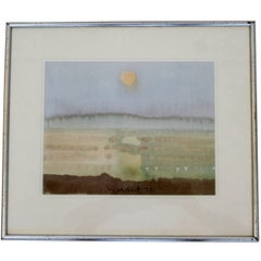 Mid-Century Modern Framed Watercolor by Robert Wilbert Signed Dated 1972 Sunrise