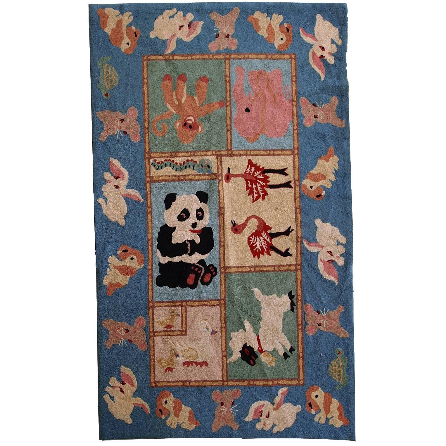 Handmade Vintage American Primitive Hooked Rug, 1970s, 1C94