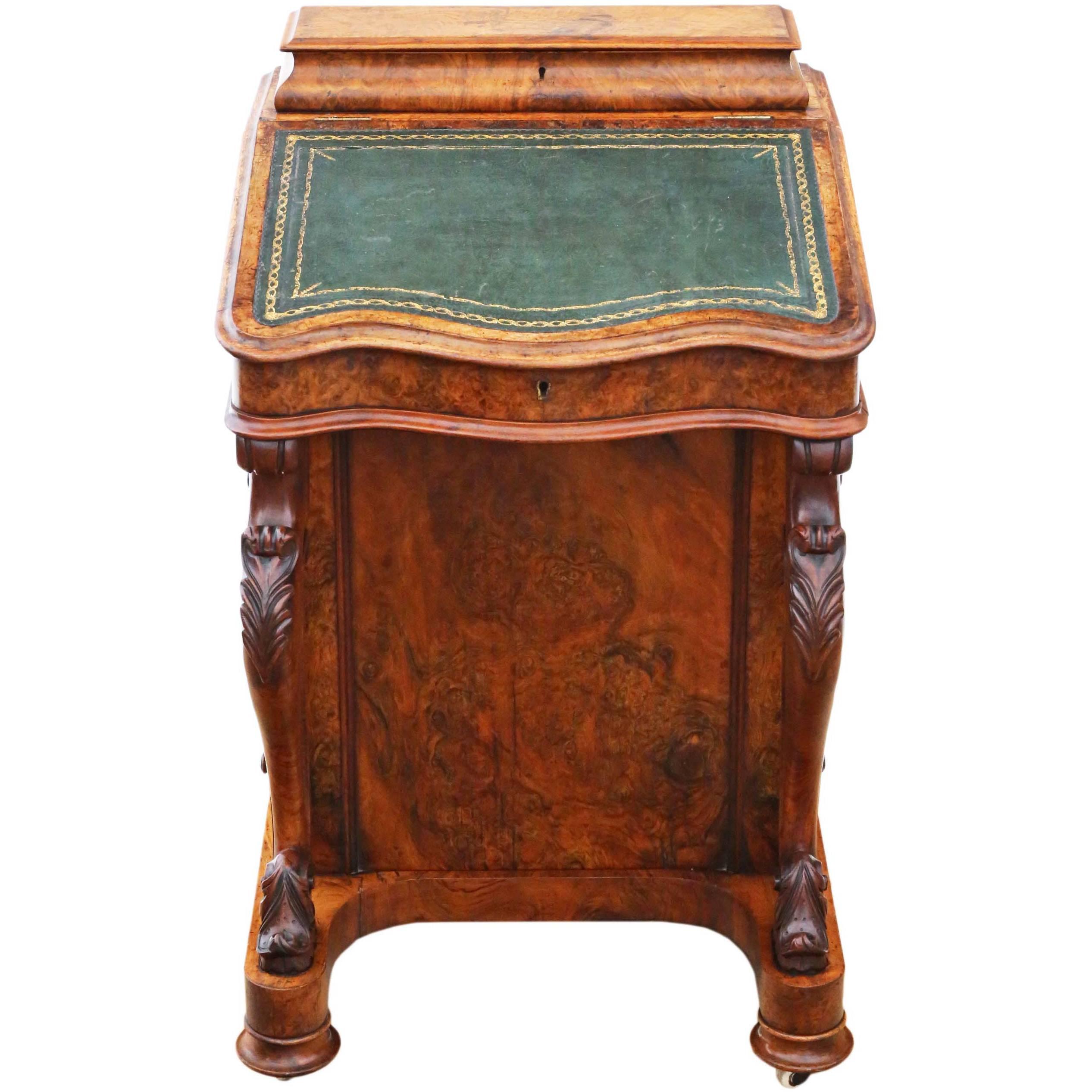 Antique Quality Victorian, circa 1870 Burr Walnut Davenport Writing Table Desk For Sale