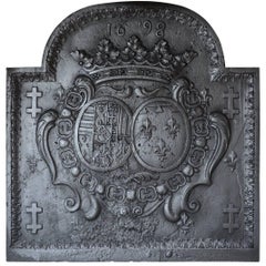 Antique Large Cast Iron Fireback, 1698
