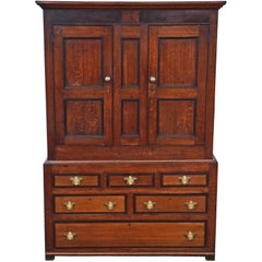 Antique Georgian, circa 1800 Oak Wardrobe Hall Coat Cupboard on Chest