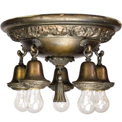 Five-Light Brass Flush Mount with Tassel