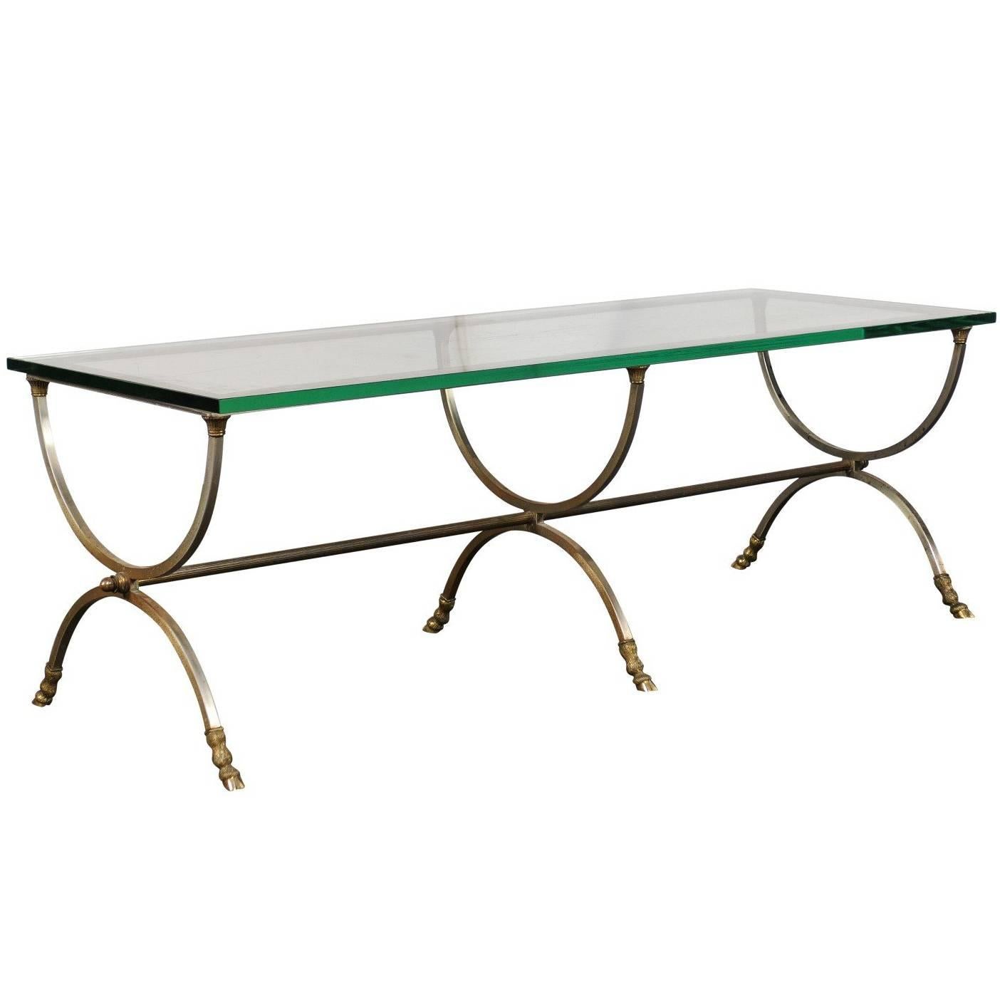 Large-Scale Steel and Brass Coffee Table  in Style of Jansen , Base Only