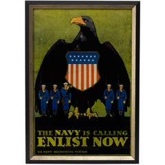 "The Navy is Calling ENLIST NOW" Antique WWI Poster, circa 1918