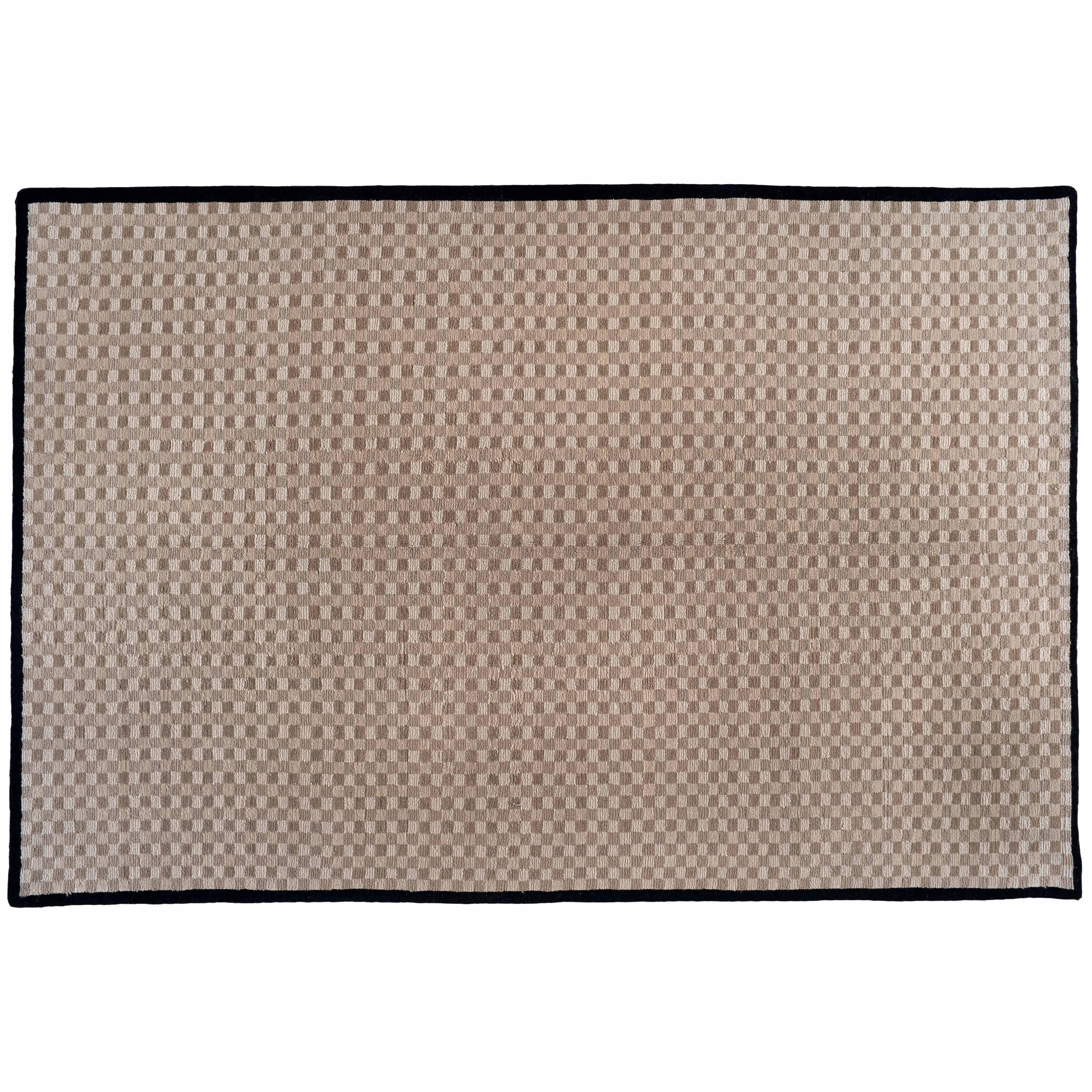 Tone on Tone Checkered Rug with Black Border For Sale