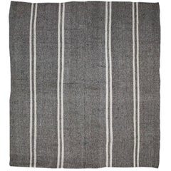 Modern Retro Gray Stripe Turkish Kilim Rug with Minimalist Style, Square Rug