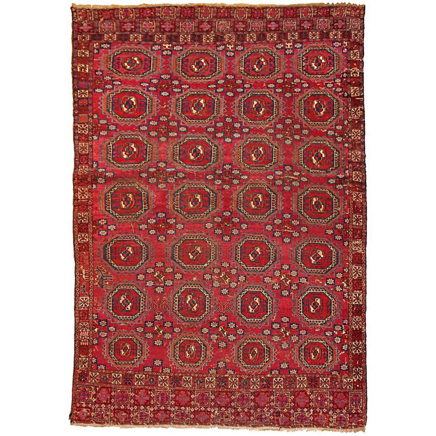 Handmade Antique Collectible Turkmen Saryk Oriental Rug, 1850s, 1B173