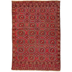 Handmade Antique Collectible Turkmen Saryk Oriental Rug, 1850s, 1B173