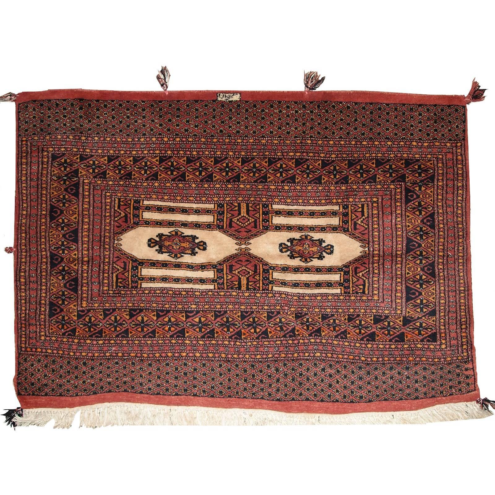 Handmade Vintage Turkmen Oriental Rug, 1950s