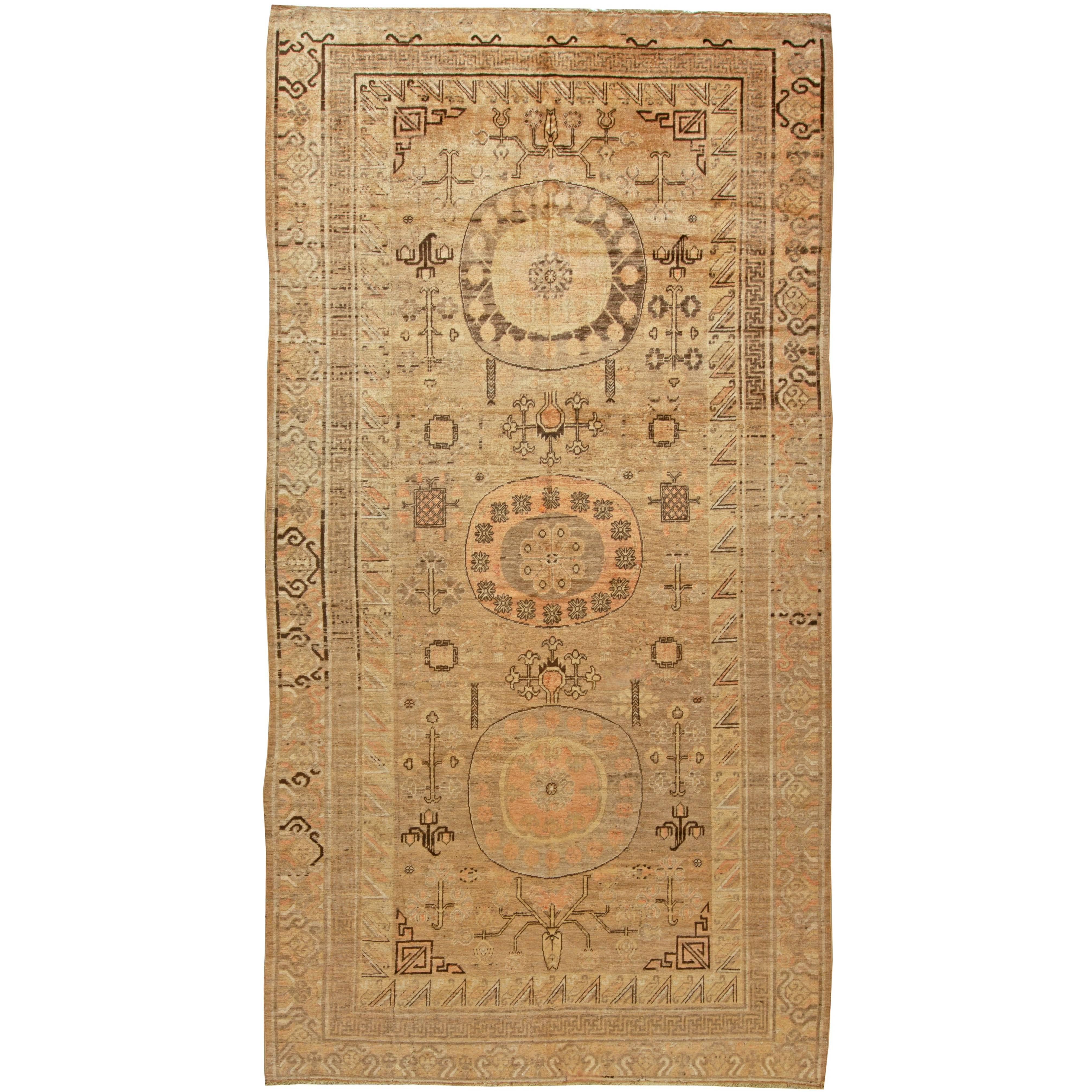 Vintage Samarkand Brown Handmade Wool Rug For Sale