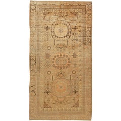 Vintage Samarkand Brown Handgefertigter Wollteppich