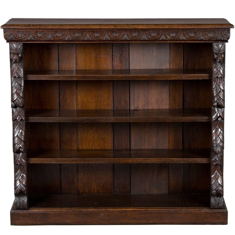 English Victorian Period Carved Oak Short Bookcase at 1stDibs