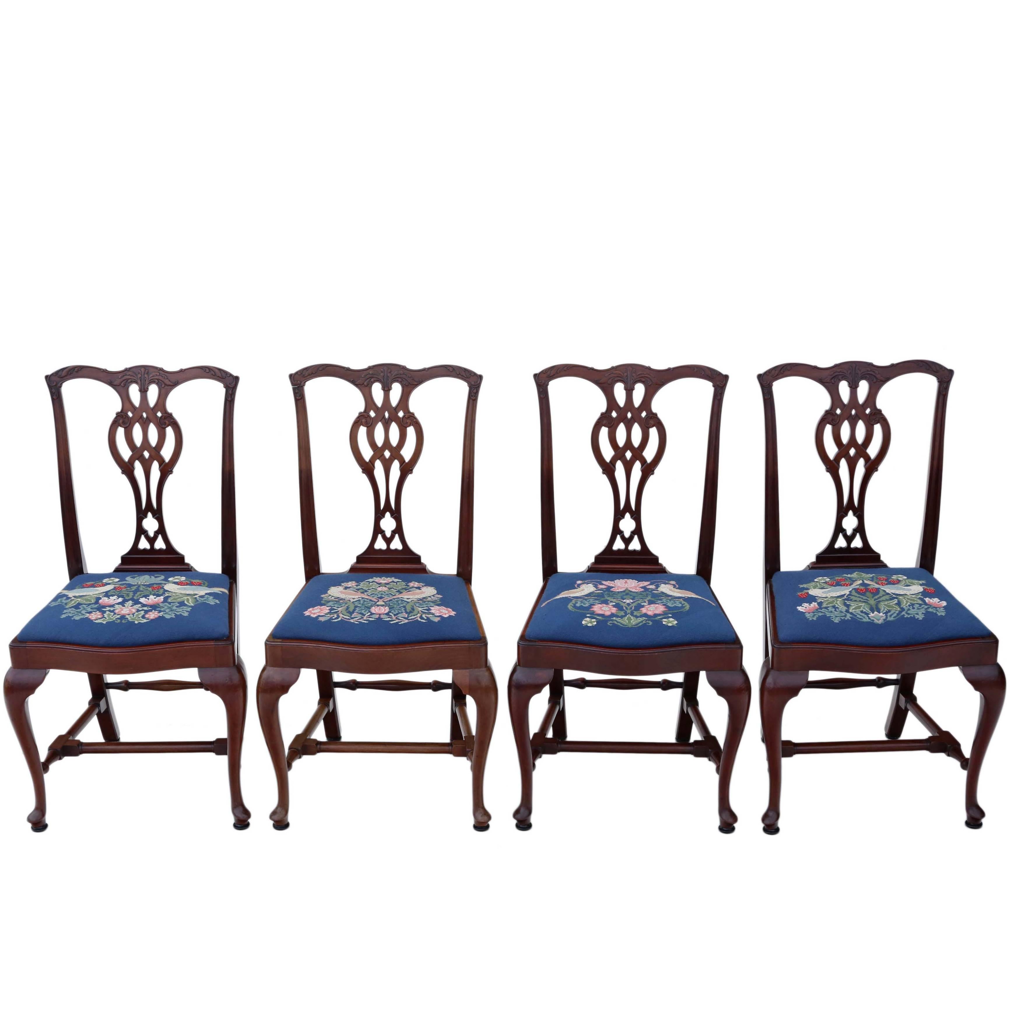 Antique Quality Set of Four Mahogany Chippendale Revival Dining Chairs For Sale