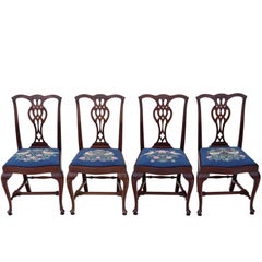Vintage Quality Set of Four Mahogany Chippendale Revival Dining Chairs