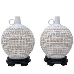 Antique Quality Pair of Oriental Reticulated Bottle Vases