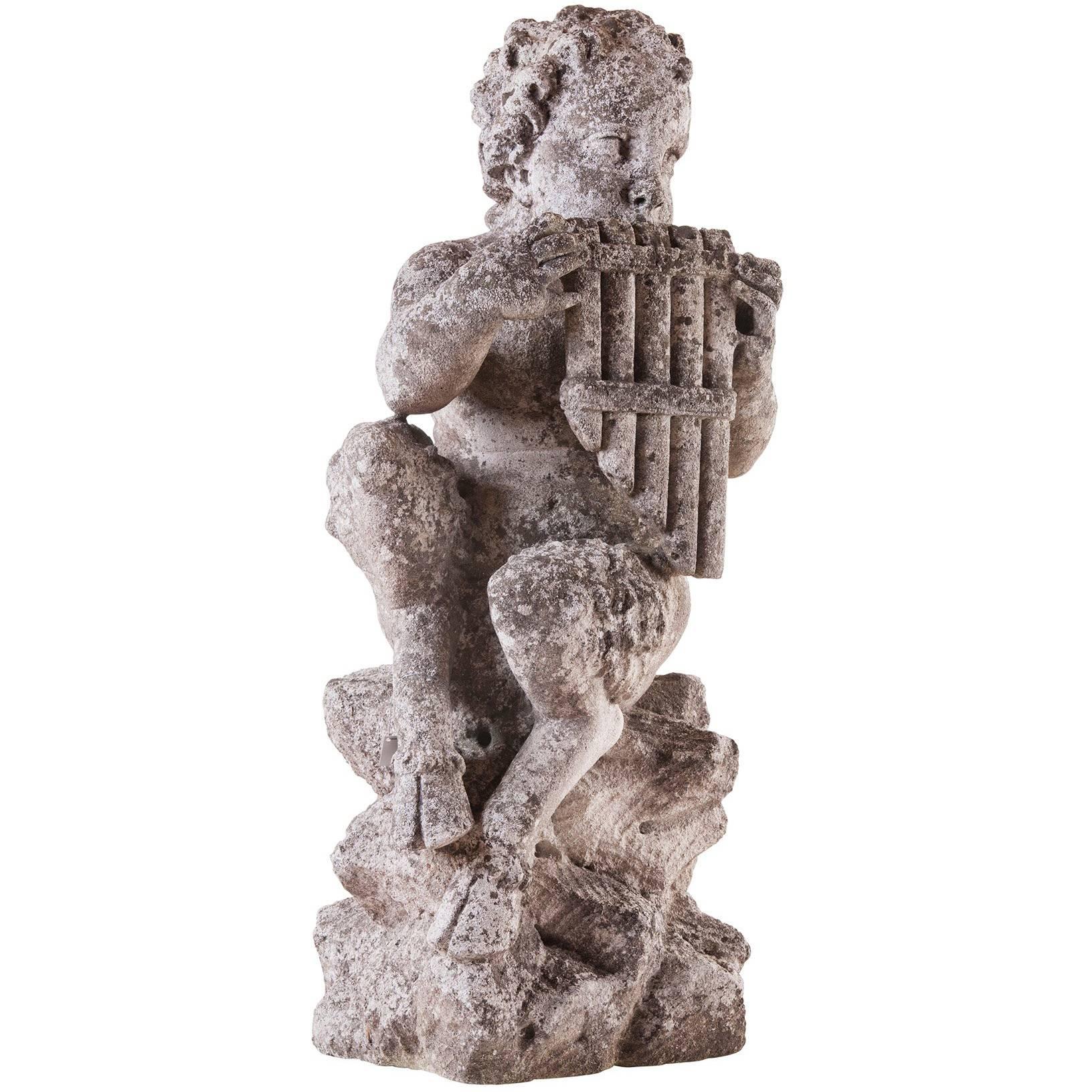 Faun in Limestone, Garden Sculpture, 20th Century For Sale