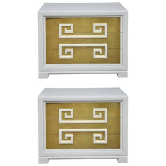 Kittinger "Greek Key Chests" in White Lacquer with Brass-Clad Drawer Fronts