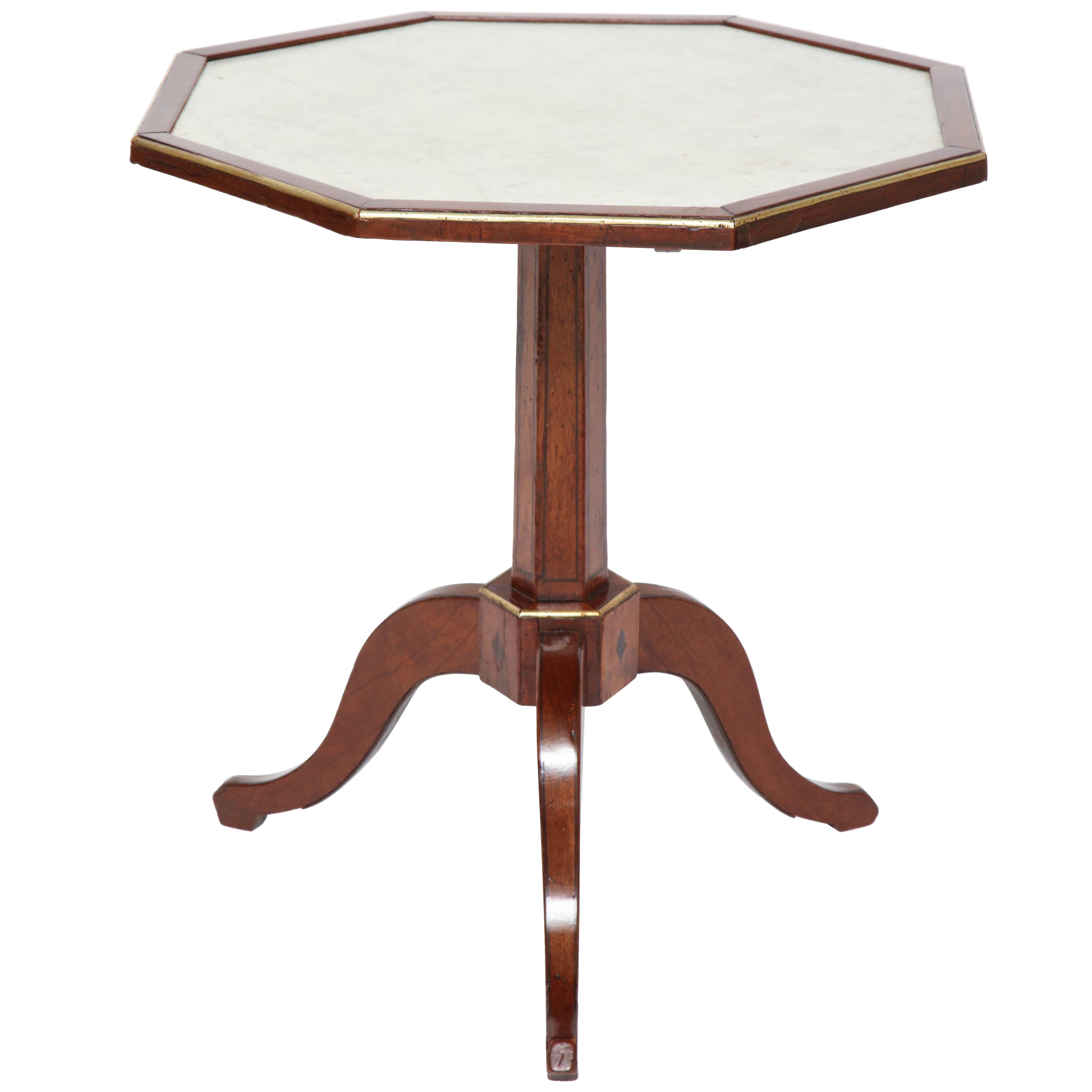 18th Century French Walnut Tripod Table With Octagonal Marble Top