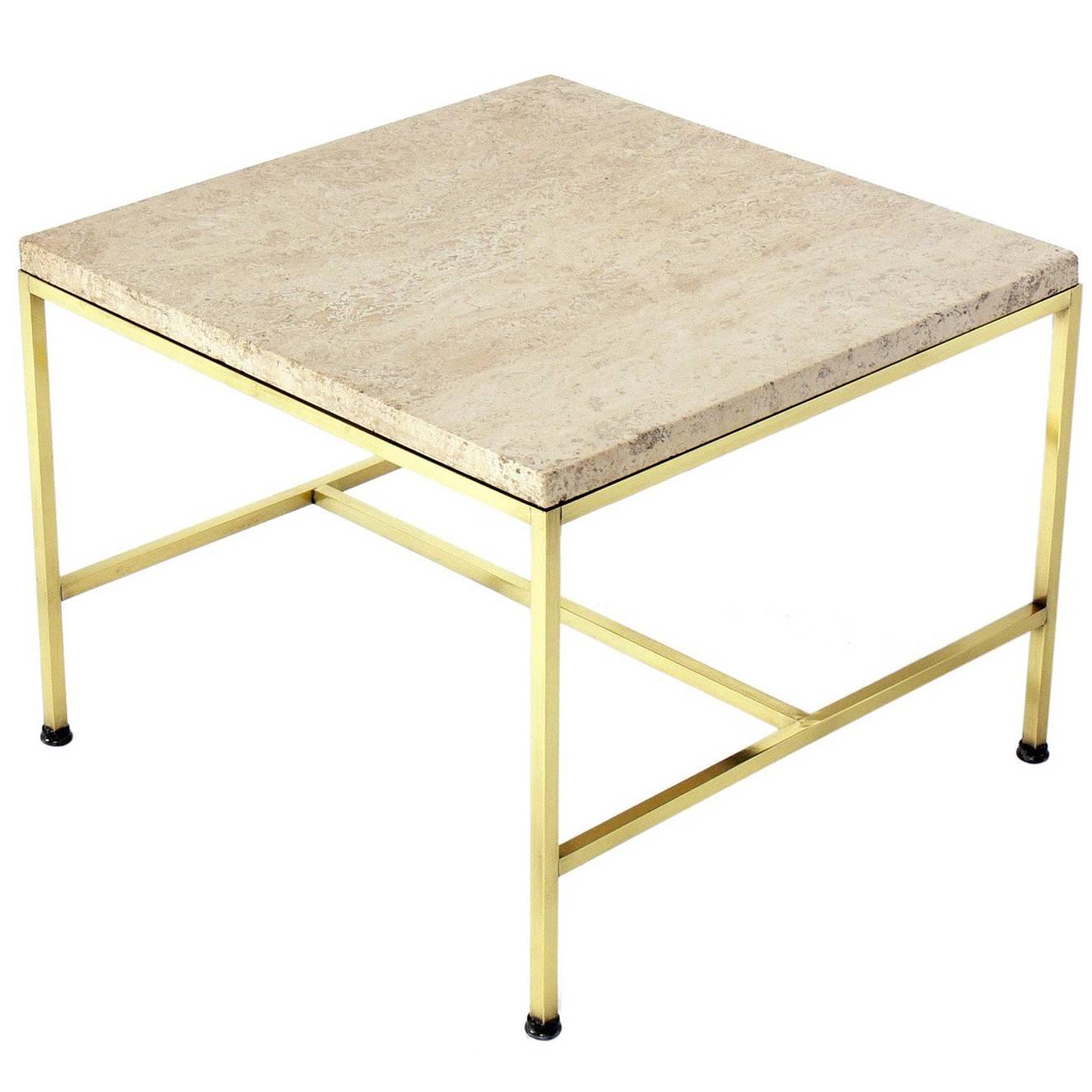 Brass and Travertine Side Table by Paul McCobb
