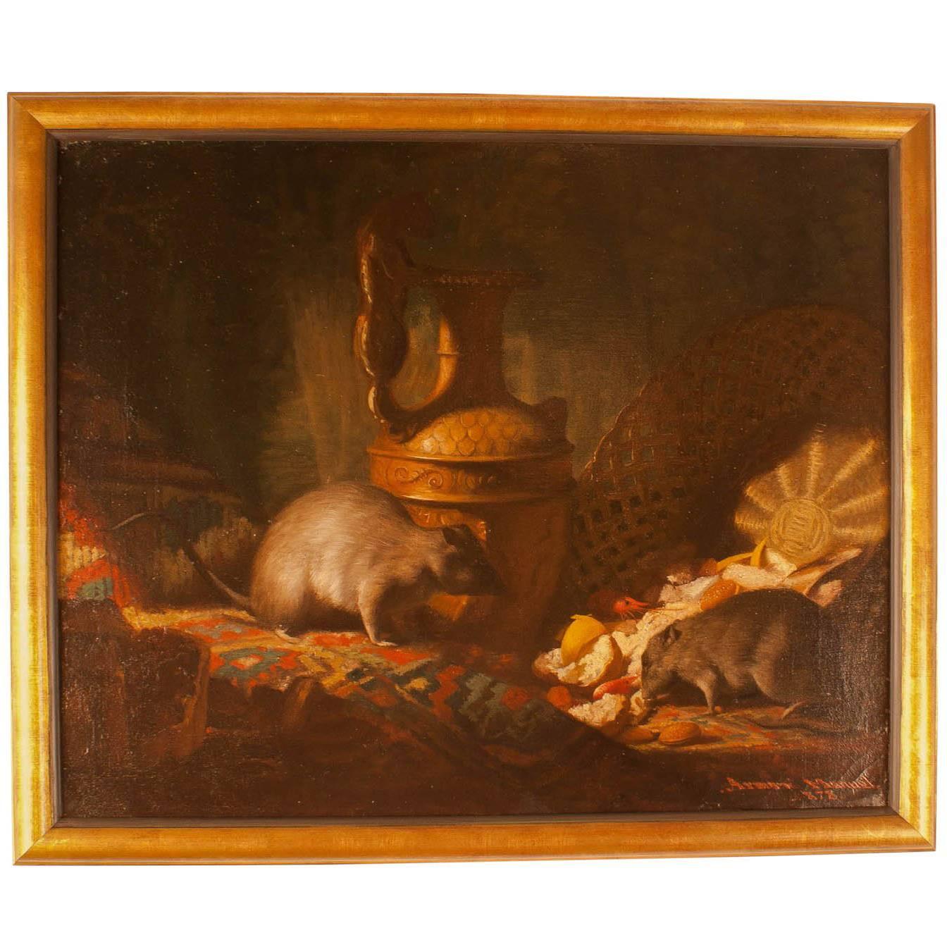 Oil Painting "Le Diner Des Rats" by Armand Manuel, 1878