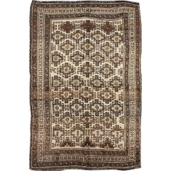 Vintage Persian Gabbeh Rug with Latch-Hook Tribal Motifs Design in Ivory, Brown
