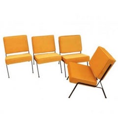 Pierre Guariche Two Pairs of Midcentury Slipper Chairs in Yellow Velvet