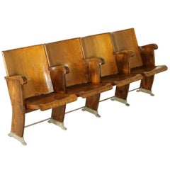 Line of Cinema Chairs with Folding Seat Beech and Poplar Vintage, Italy, 1960s