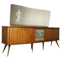 Sideboard with Mirror and Swing Doors Rosewood Veneer Vintage Italy 1950s