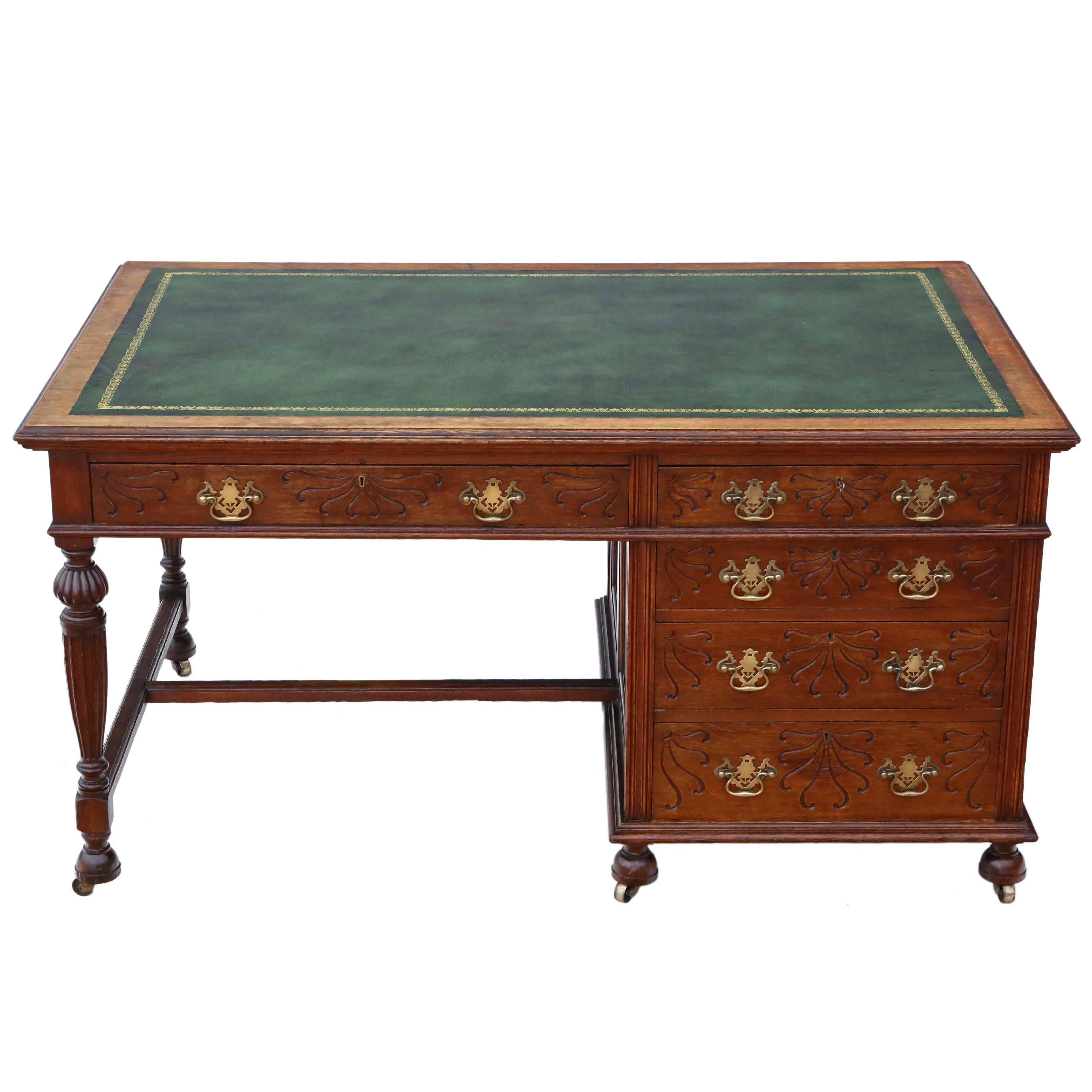 Antique Quality Large Victorian Oak Pedestal Partner's Desk, circa 1900 For Sale