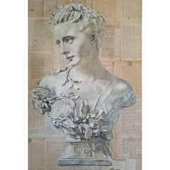 Original Oil on Wood Panel 19th Century Sculpture over Antique French Document