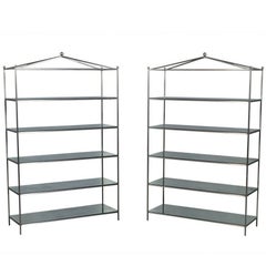 Pair of Stainless Steel and Antique Mirrored Etageres