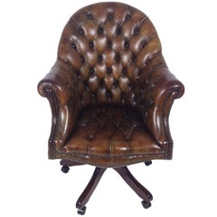 1970s Buttoned Leather Revolving Directors Chair