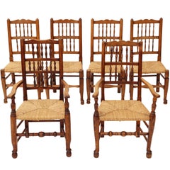 Antique Set of Six Victorian Lancashire Elm Kitchen Dining Chairs