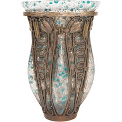 Art Deco Blown Art Glass & Wrought Iron Vase by, Daum Nancy and Louis Majorelle 