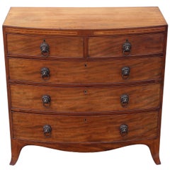 Antique Quality Regency Bow Front Flame Mahogany Chest of Drawers, circa 1820