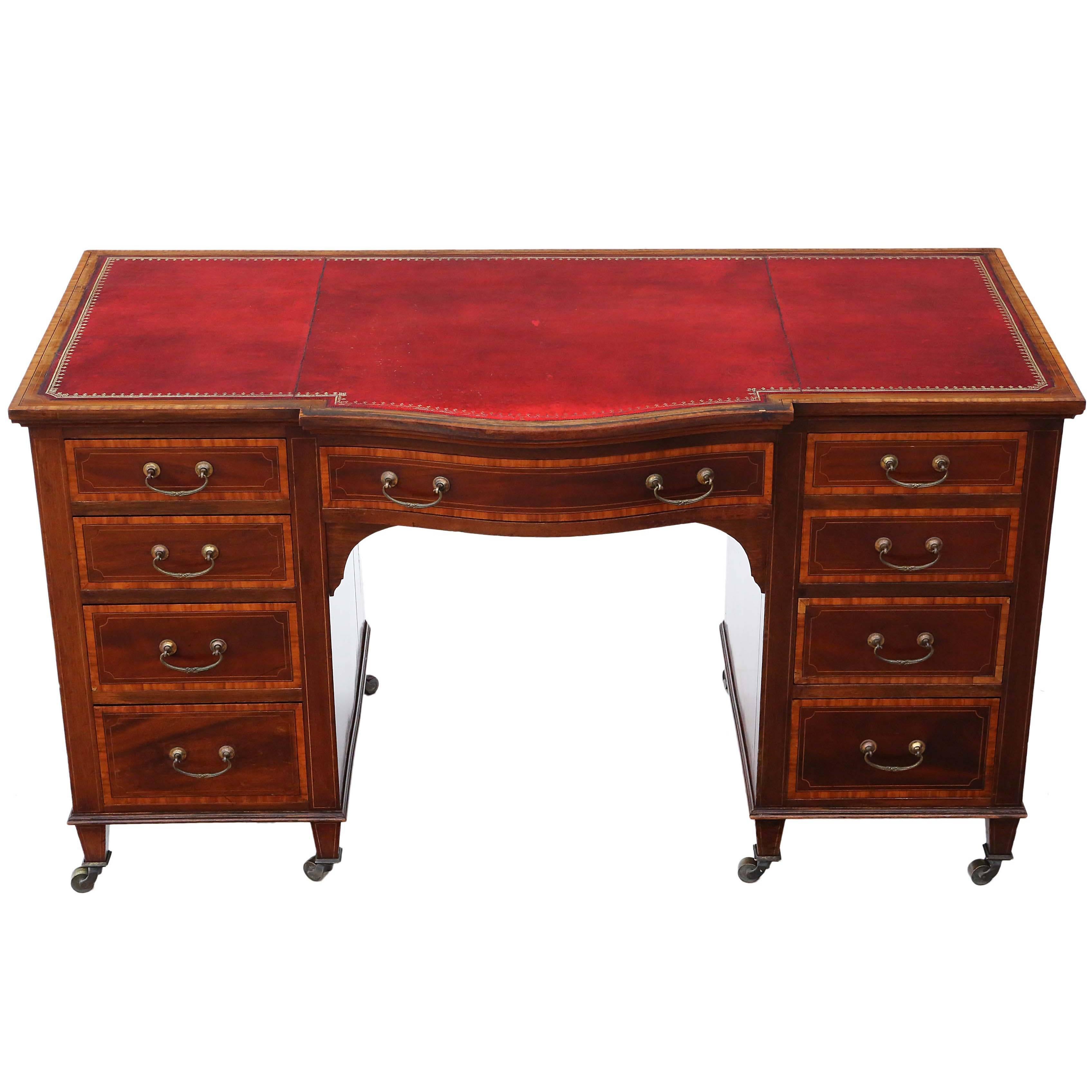 Antique Edwardian circa 1905 Crossbanded Mahogany Twin Pedestal Desk For Sale