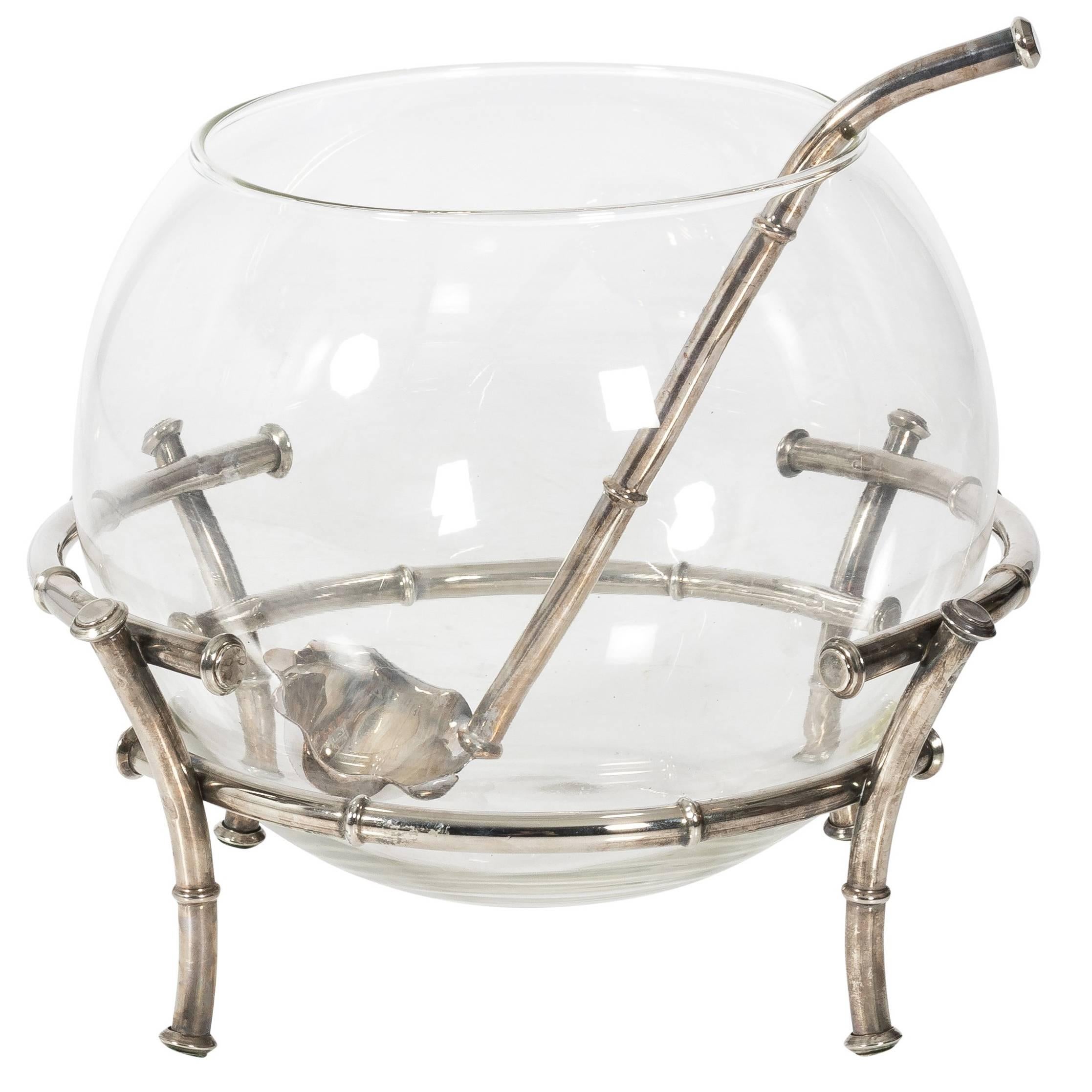 Silver Plate Bamboo and Glass Punchbowl