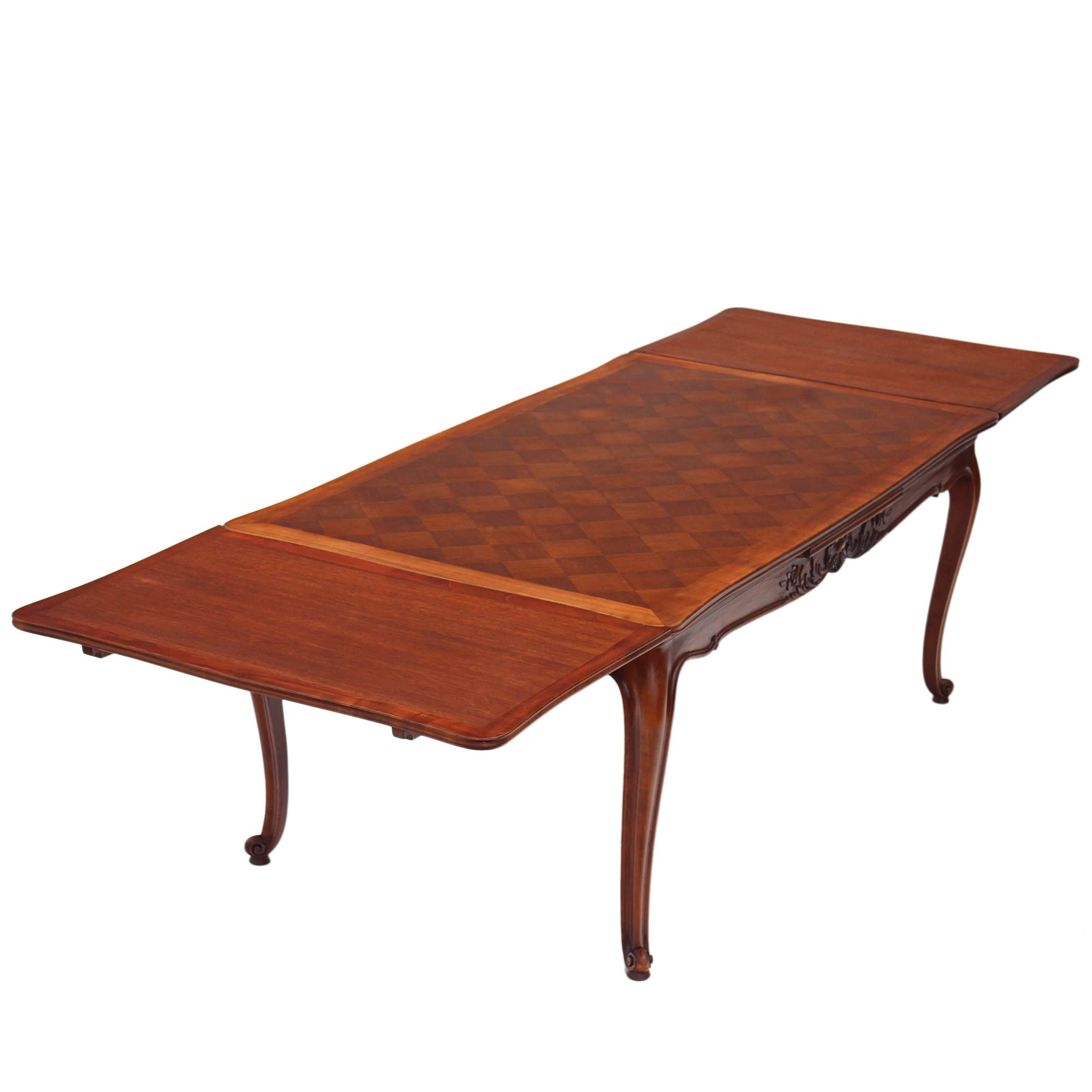 Antique Large French Cherry Mahogany Extending Dining Table Quality For Sale
